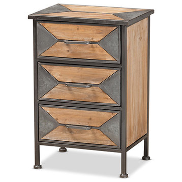 Rossamon Modern Farmhouse Metal and Wood 3-Drawer Nightstand