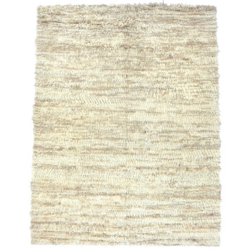 Ivory, Moroccan Berber Design, 100% Wool, Hand Knotted Rug, 10'6"x14'