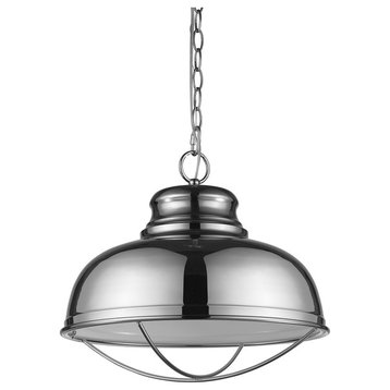 Ansen Indoor 1-Light Pendant With Metal Shade, Polished Nickel