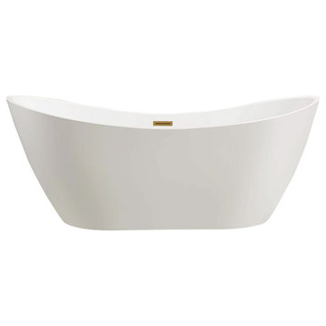 71"x32" Freestanding Acrylic Bathtub, White/Titanium Gold