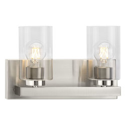Progress Lighting - Goodwin 2-Lt Brushed Nickel Modern Vanity Light With Clear Glass - Bathroom Vanity Lighting
