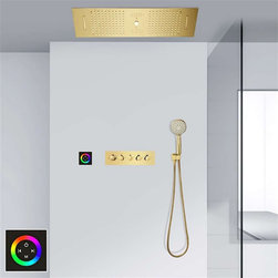 BathSelect Rainfall Musical Shower System With Hand Shower, Style C-Touch Panel Light - Showerheads And Body Sprays