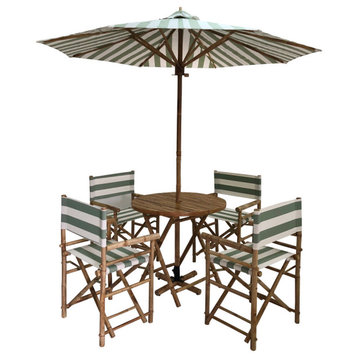 Outdoor Patio Set Umbrella Round Table Chairs Folding Dining, Celadon Stripes