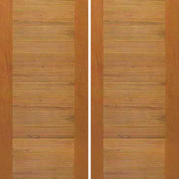 Solid Wood Double Door, Contemporary Horizontal Groove Flush Panel - Front Doors