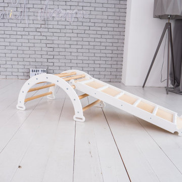 Climbing Pikler Ramp Small size White and Natural Wood