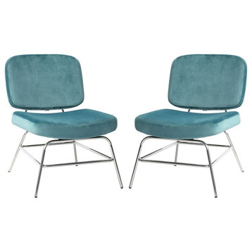 Hanna Set of 2 Accent Chairs, French Blue Velvet With Chrome Legs
