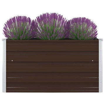 vidaXL Raised Garden Bed Galvanized Steel Brown Planter Flower Box Outdoor