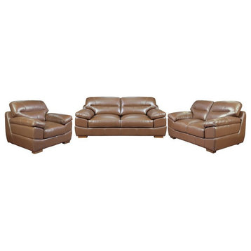 Sunset Trading Jayson 3-Piece Top-Grain Leather Living Room Set in Chestnut