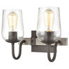 Dillon 2-Light Vanity Light, Vintage Rust With Clear Hammered Glass