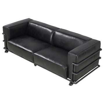 Crafters and Weavers Henry Industrial Modern Leather Sofa, Slate