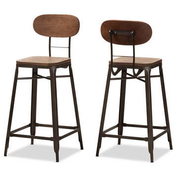 Fernand Rustic Industrial Bamboo and Rust Steel Counter Stools, Set of 2