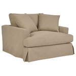 Armen Living - Ciara 53" Upholstered Chair and a Half in Pearl, Sahara Brown - Discover the epitome of luxury and relaxation with the Ciara 53" Upholstered Chair and a Half by Armen Living. This meticulously crafted piece of furniture redefines the concept of comfort, offering a spacious and cozy sanctuary for your leisure and repose. Indulge in the plush comfort of the down, foam, and fiber blend seat cushion, providing a seating experience that cradles you in softness and support. The eight-way hand-tied seat construction guarantees durability and longevity, making it a sound investment for years to come. Enhancing both aesthetics and practicality, the dressmaker style sofa skirt not only adds a refined finish but also conceals the chair's base, creating a polished and unified look in your living space. For a personalized touch, two coordinating toss pillows are included, adding a pop of color and texture. Maintenance and customization are effortless with the Ciara accent chair. The reversible and removable cushion covers, equipped with a convenient zipper closure, make it easy to keep your chair looking pristine and fresh. The chair and a half provides more seating space than a regular armchair, making it a versatile option for lounging, reading, or accommodating guests. The Ciara living room chair includes 2 toss pillows and is available in your choice of Slate Gray, Pearl, and Sahara Brown high-quality polyester blend upholstery.