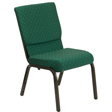 Hercules Series 18.5" Stacking Church Chair, Green Patterned Fabric, Gold