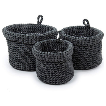 Set of 3 Woven Fabric Planter Basket, 5 x 4 inches, Grey