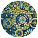 Couristan Inc - Couristan Covington Rip Tide Indoor/Outdoor Area Rug, Ocean-Green, 7'10" Round - Designed with today's  busy households in mind, the Covington Collection showcases versatile floor fashions with impressive performance features that add to their everyday appeal. Because they are made of the finest 100% fiber-enhanced Courtron polypropylene, Covington area rugs are water resistant and can be used in a multitude of spaces, including covered outdoor patios, porches, mudrooms, kitchens, entryways and much, much more. Treated to prevent the growth of mold and mildew, these multi-purpose area rugs are exceptionally easy to clean and are even considered pet-friendly. An ideal decor choice for families with young children, or those who frequently entertain, they will retain their rich splendor and stand the test of time despite wear and tear of heavy foot traffic, humidity conditions and various other elements. Featuring a unique hand-hooked construction, these beautifully detailed area rugs also have the distinctive aesthetic of an artisan-crafted product. A broad range of motifs, from nature-inspired florals to contemporary geometric shapes, provide the ultimate decorating flexibility.