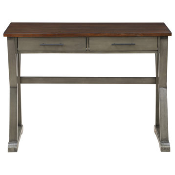Jericho Rustic Writing Desk With Drawers, Slate Gray Finish