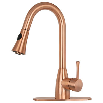 Copper Pull Down Kitchen Faucet, Single Level Solid Brass Kitchen Sink Faucets