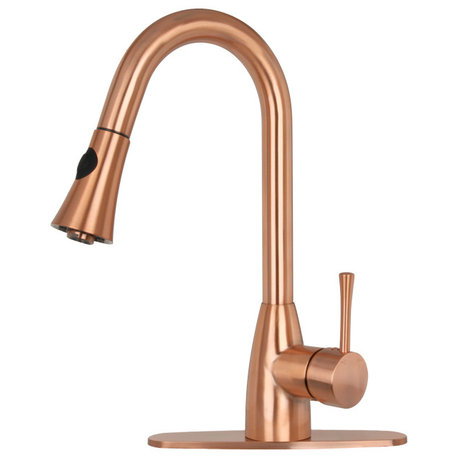 Copper Pull Down Kitchen Faucet, Single Level Solid Brass Kitchen Sink Faucets