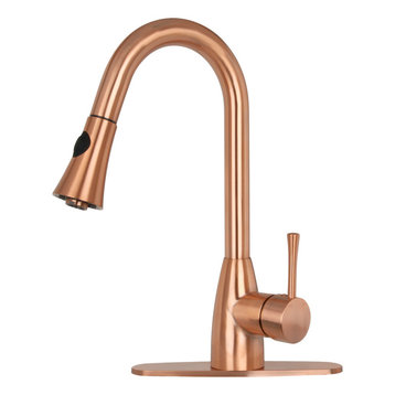 Copper Pull Down Kitchen Faucet, Single Level Solid Brass Kitchen Sink Faucets