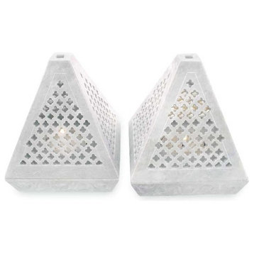 Lace Pyramid Soapstone Candleholders, Set of 2