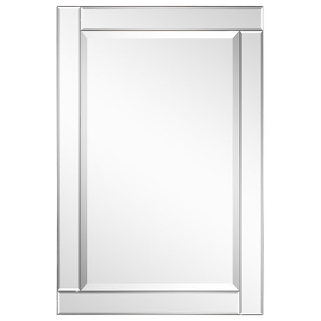 Beveled Rectangle Wall Mirror, Solid Wood Frame With 1"-Beveled Center, 36" X 24"