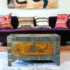 Hand Painted Brass Inlay Solid Wood Storage Trunk