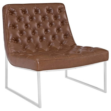 Modern Contemporary Urban Design Living Lounge Chair, Brown, Faux Leather Steel