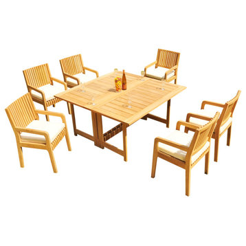 7-Piece Outdoor Teak Dining Set: 60" Square Butterfly Table, 6 Maldive Arm Chair