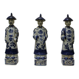 Chinese Blue White 3 Ching Qing Emperor Kings Figure Set - Decorative Objects And Figurines