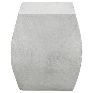 Accent Stool-17 Inches Tall and 14.6 Inches Wide-Soft Ivory/Natural Wood Finish