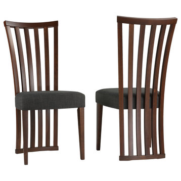 Cortesi Home Ingrid Dining Chair, Charcoal Fabric, Walnut Finish, Set of 2