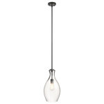 Kichler - Kichler Everly 17.75" 1 Light Hour Glass Pendant, Clear Glass Black - The Everly 17.75in. one light hour glass shaped pendant comes with a curved, glass blown shade featuring clear glass and a Black finish for a simple and elegant look. The Everly's versatile design coordinates with a variety of styles and can be used singularly, in multiples or arranged at varying heights to elevate the room.