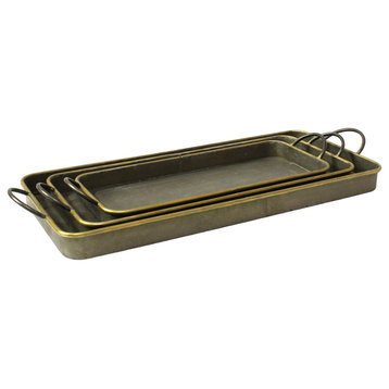 HomeRoots Set of 3 Nesting Galvanized Metal and Gold Serving Trays