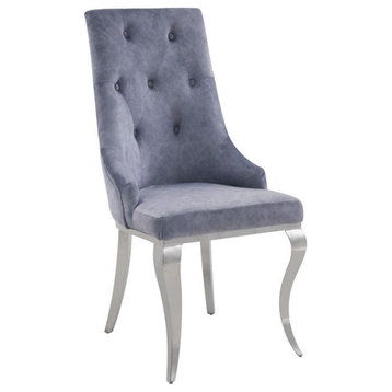 Dekel Side Chair (Set-2) in Gray Fabric and Stainless Steel