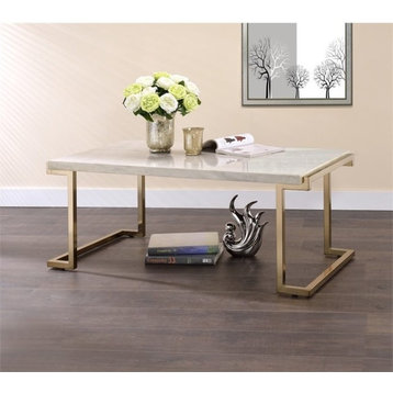 Bowery Hill Coffee Table in Faux Marble and Champagne