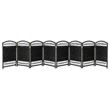 2 ft. Short Fiber Weave Room Divider Black 8 Panels
