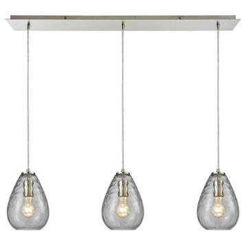 Lagoon 3-Light Linear Pan in Satin Nickel with Clear Water Glass Pendant