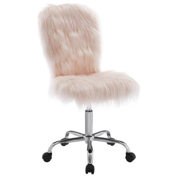 Riverbay Furniture Transitional Faux Fur Fabric Armless Chair in Blush Pink