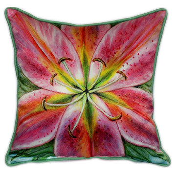 Pair of Betsy Drake Pink Lily Large Pillows 18 Inch x 18 Inch