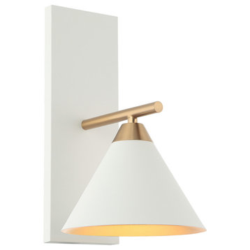 Matteo Lighting S10601WH Wall Sconce, Aged Gold Brass / White Finish
