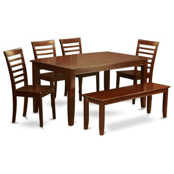 East West Furniture Dudley 6-piece Wood Dining Room Set with Bench in Mahogany
