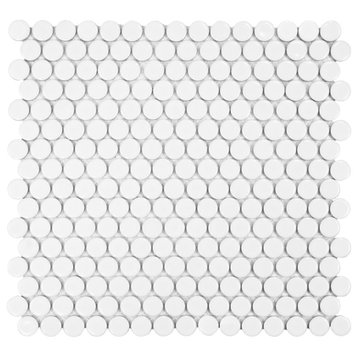 Hudson Penny Porcelain Mosaic Floor and Wall Tile, Glossy White