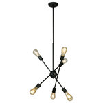 Eglo - 6-Light, 60W Open Bulb Pendant, Black - Add a lighting fixture that speaks to your guests with the Etris Row 6 Light Open bulb Pendant by Eglo. With the adjustable arms you can direct the light in the location that best fits your needs and adding a vintage bulb will give this pendant the bold statement you seek.