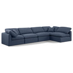 Meridian Furniture - Indulge Upholstered Modular L-Shaped Sectional, Navy, 5-Piece: 3 Armless Chair, 2 Corner Chair, Down Stuffed Linen Textured Fabric - Experience ultimate comfort and style with our navy linen textured fabric Indulge Sectional. The luxurious linen texture of the fabric will elevate the aesthetic of any room. This sofa provides ample space for you to relax while its modular build offers the option of unlimited configurations. Whether you're looking to add a stylish element to your living room or a comfortable seating option to your bedroom, this sofa is the perfect choice.