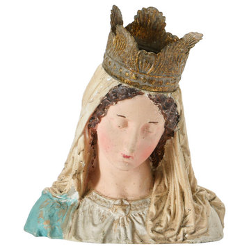 Hand-Painted Magnesia Vintage Reproduction Virgin Mary Bust With Removable Crown