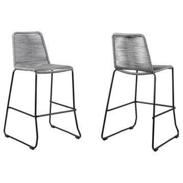 Shasta 30 Outdoor Metal and Grey Rope Stackable Barstool - Set of 2