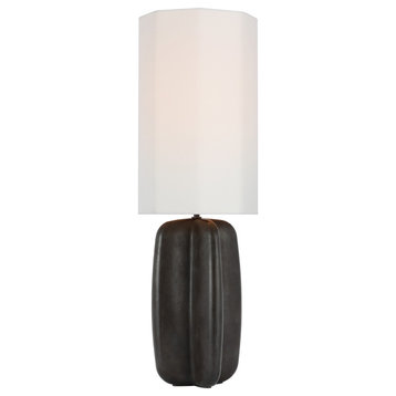Alessio Large Table Lamp in Aged Iron with Linen Shade
