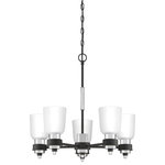 Quoizel - Quoizel CRD5023BN Five Light Chandelier Conrad Brushed Nickel - The transitional style of the Conrad collection is both sleek and modern. A stately silhouette finished in matte black and accented with brushed nickel creates the perfect amount of sophistication, and the etched glass shades add a pleasant glow to any room.