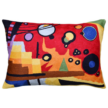 Lumbar Kandinsky Heavy Red Decorative Pillow Cover Abstract Handmade Wool 14x20
