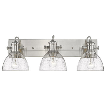 Hines 3 Light Bath Vanity in Pewter with Seeded Glass